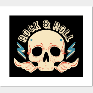 rock n roll retro skull Posters and Art